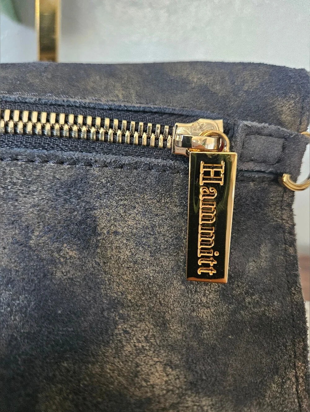 HAMMITT Convertible Grey Distressed Suede Leather Gold Studded Wallet Clutch.